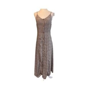 Sienna Sky Cheetah Print Midi Dress Tan Black Button Front Slit Strappy S